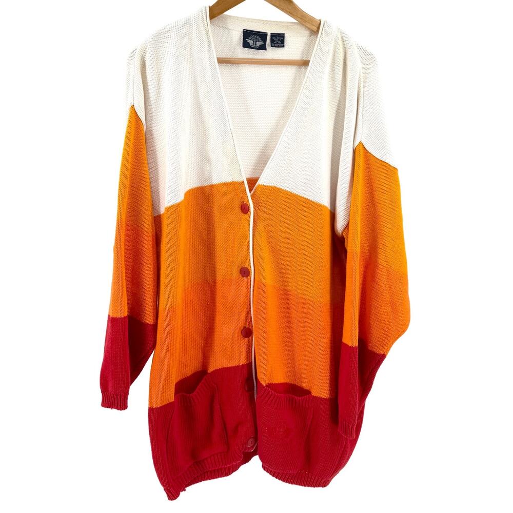 Vintage 90s Dockers Red Orange Cream Colorblock Cotton Cardigan